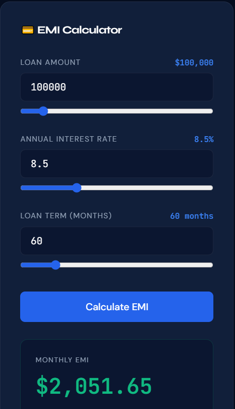Free EMI Calculator — Home, Car & Loans