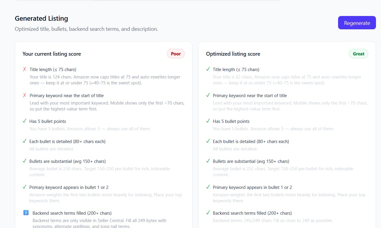 RankScribeIQ, Amazon listing optimizer preview 3