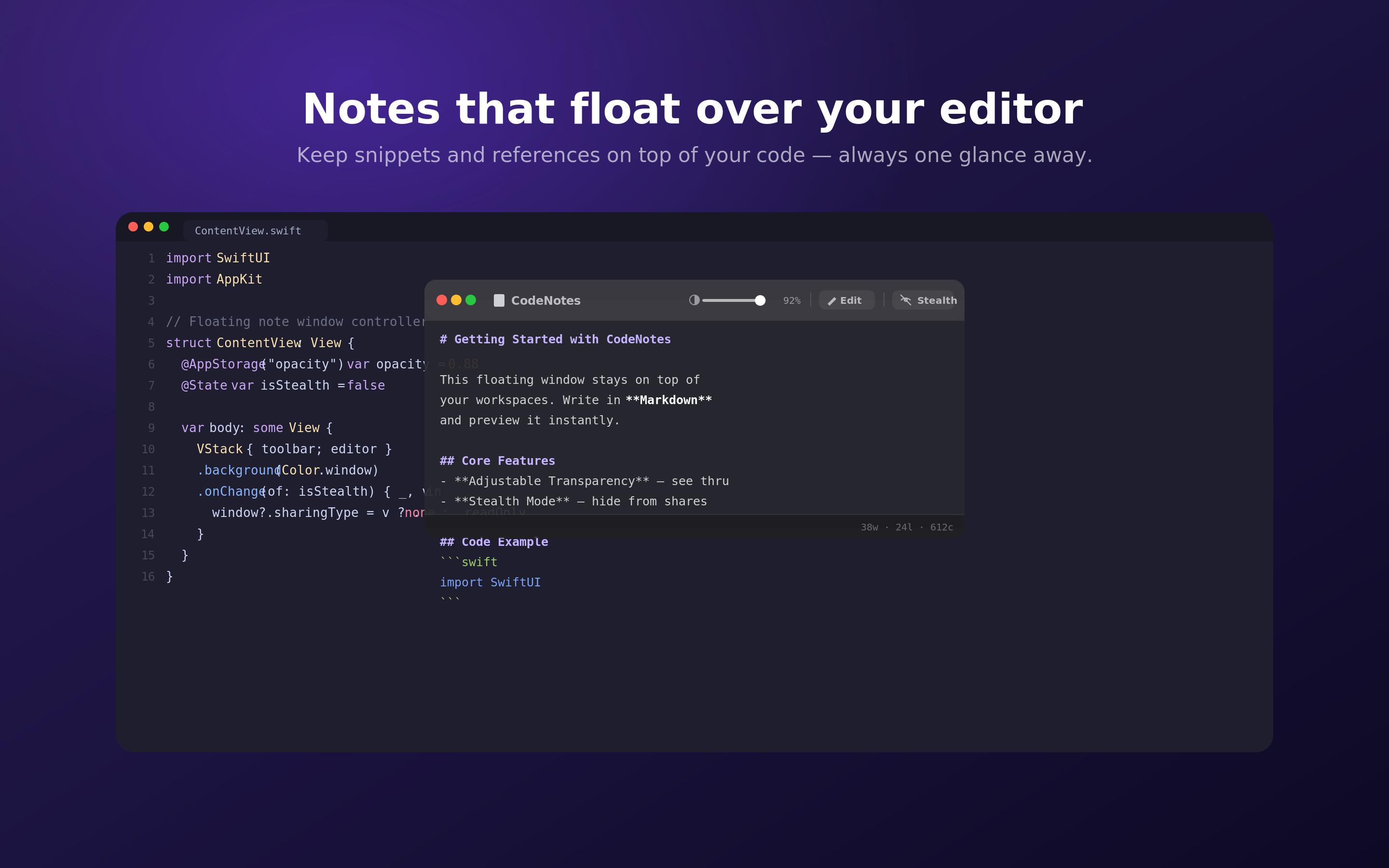 CodeNotes | The Stealth Floating Notepad preview 2