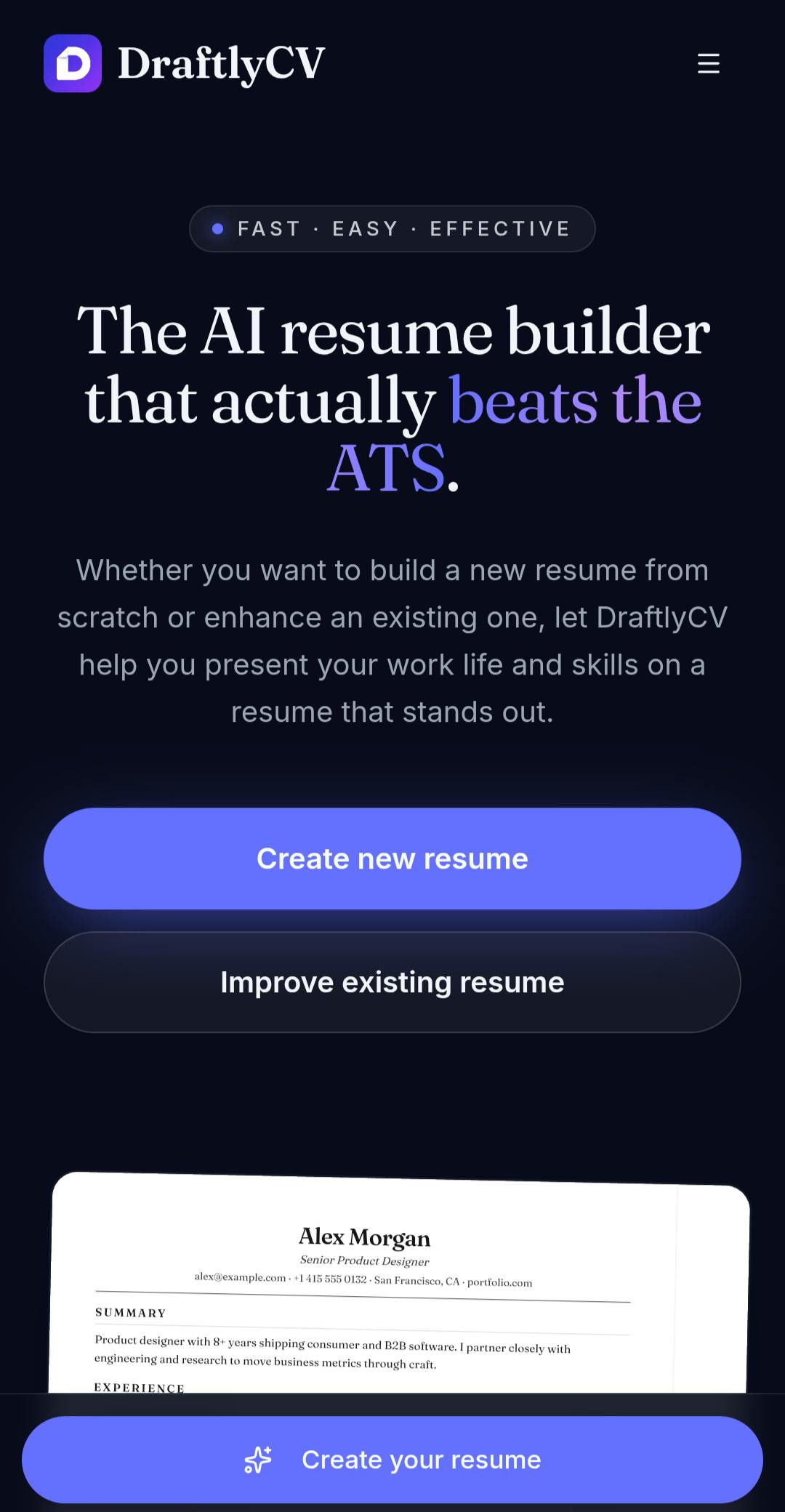 DraftlyCV preview 2
