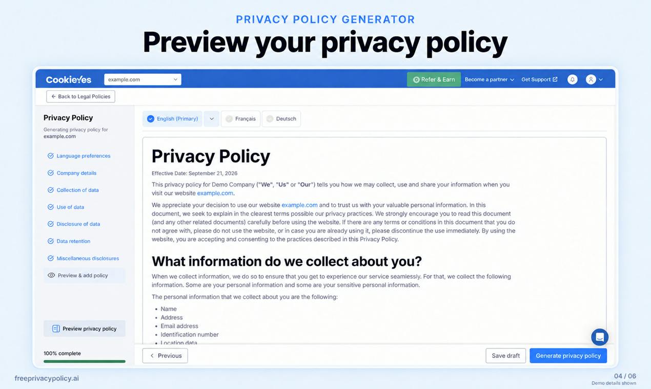 PrivacyPolicy Generator by CookieYes preview 7