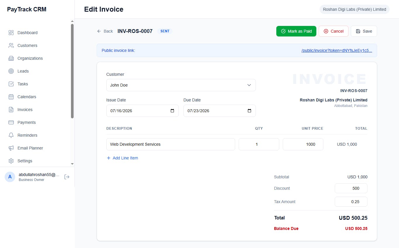 PayTrack CRM - Invoicing Payment System preview 3
