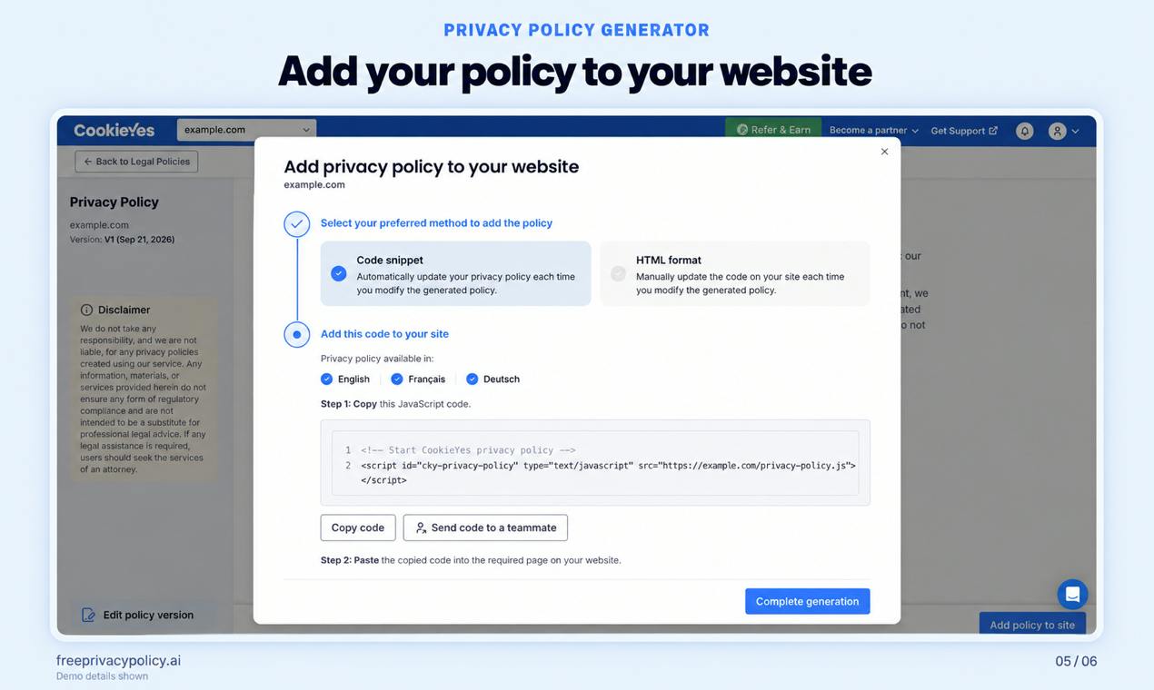 PrivacyPolicy Generator by CookieYes preview 6