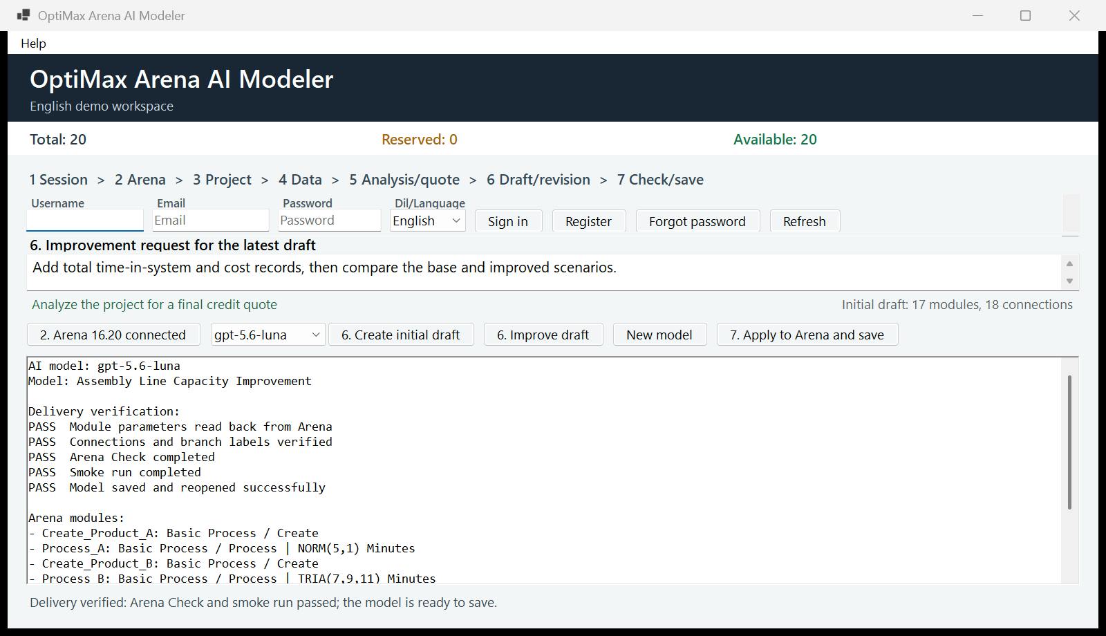 OptiMax Arena AI Simulation Builder preview 2