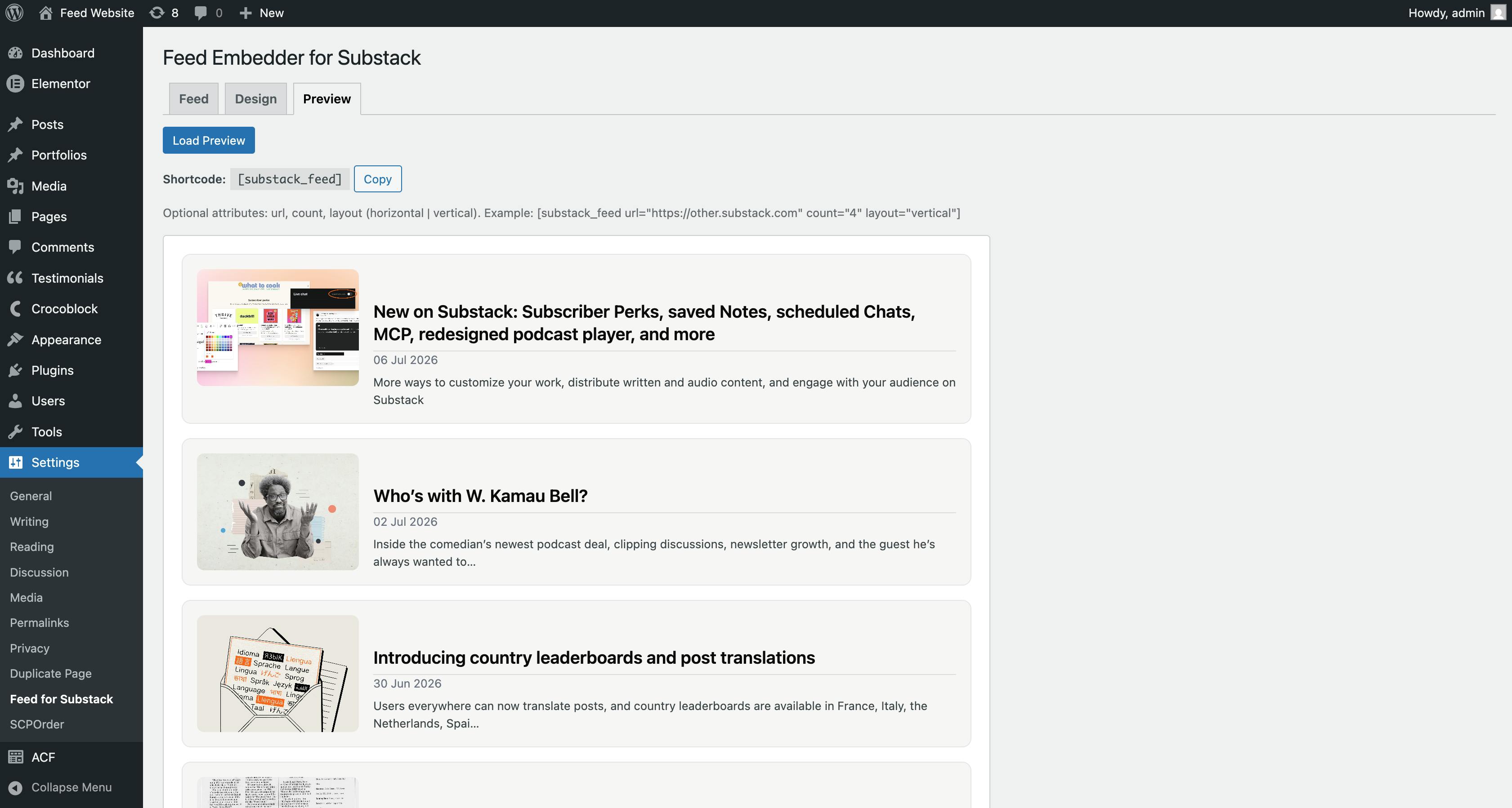 Feed Embedder for Substack preview 3