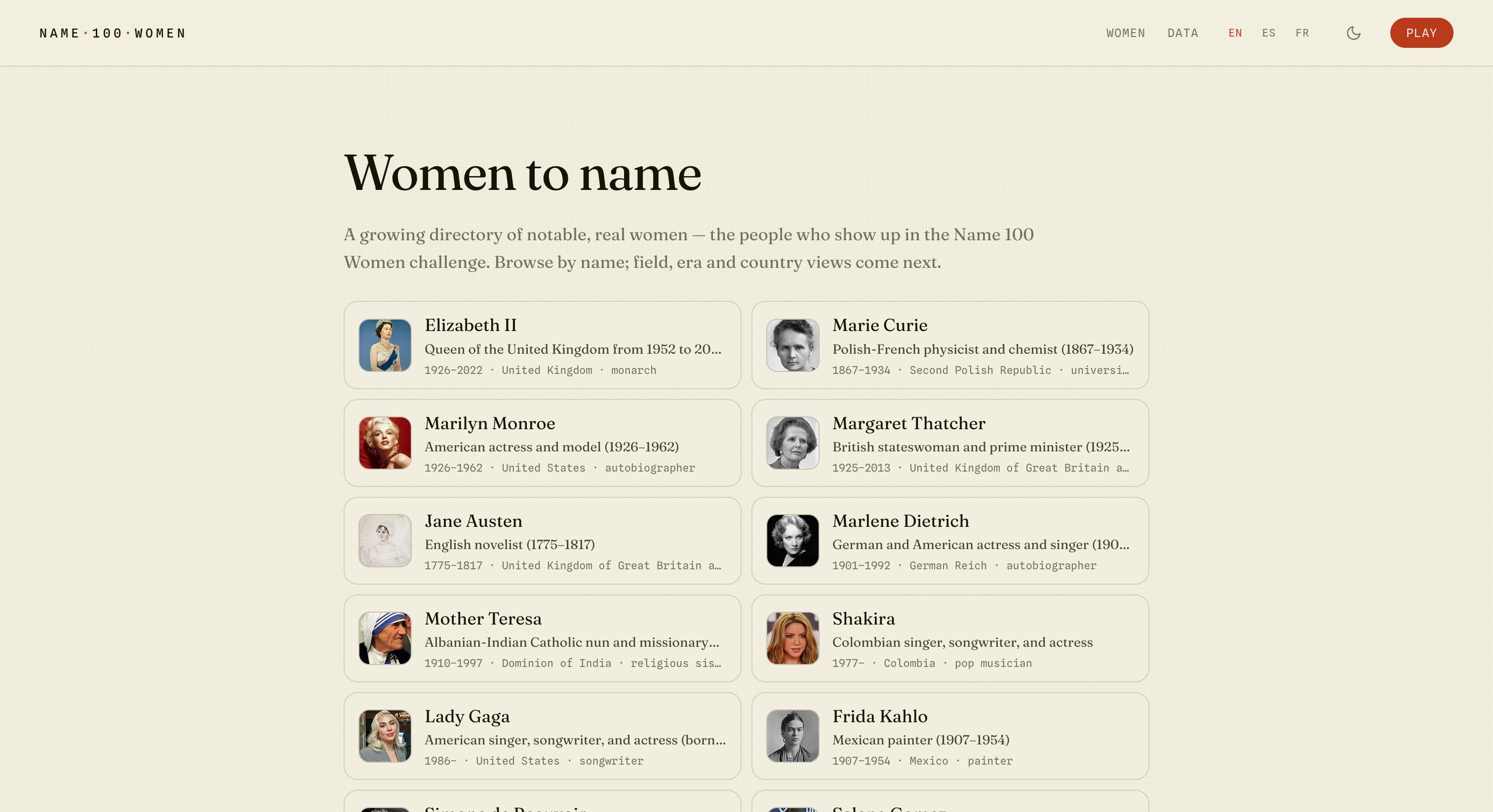 Name 100 Women preview 2