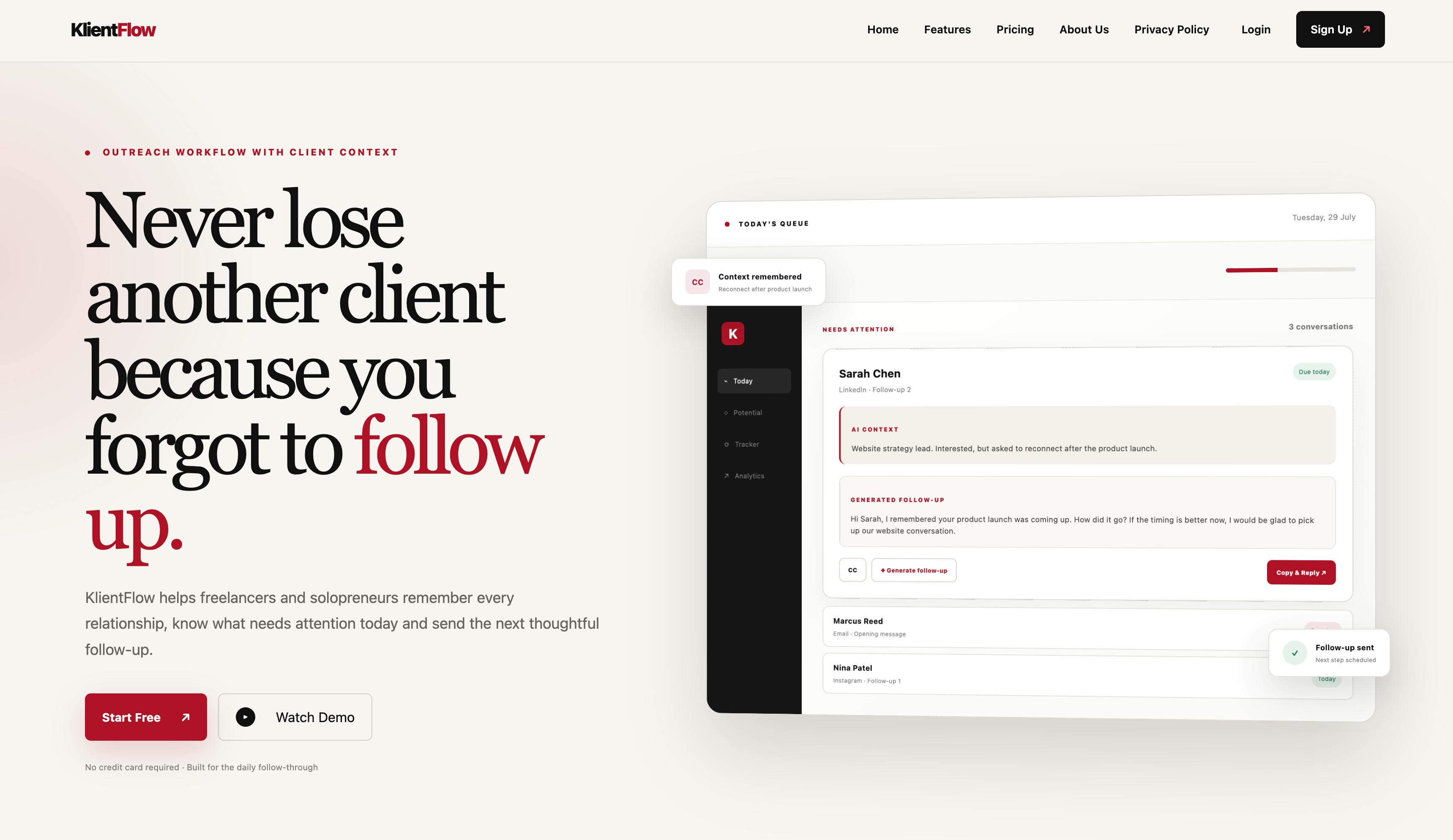 KlientFlow — Never forget client context preview 2