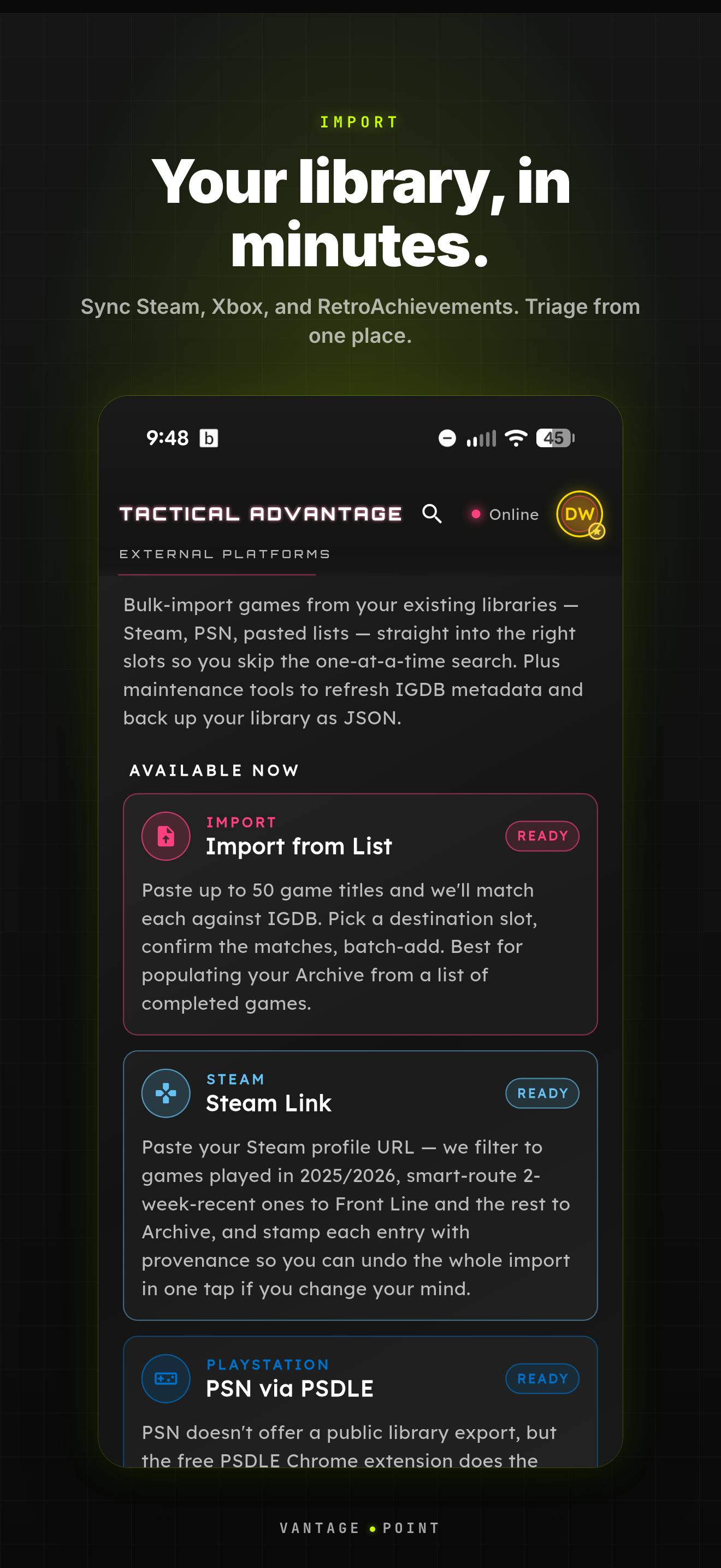 Vantage Point: Game Tracker preview 2