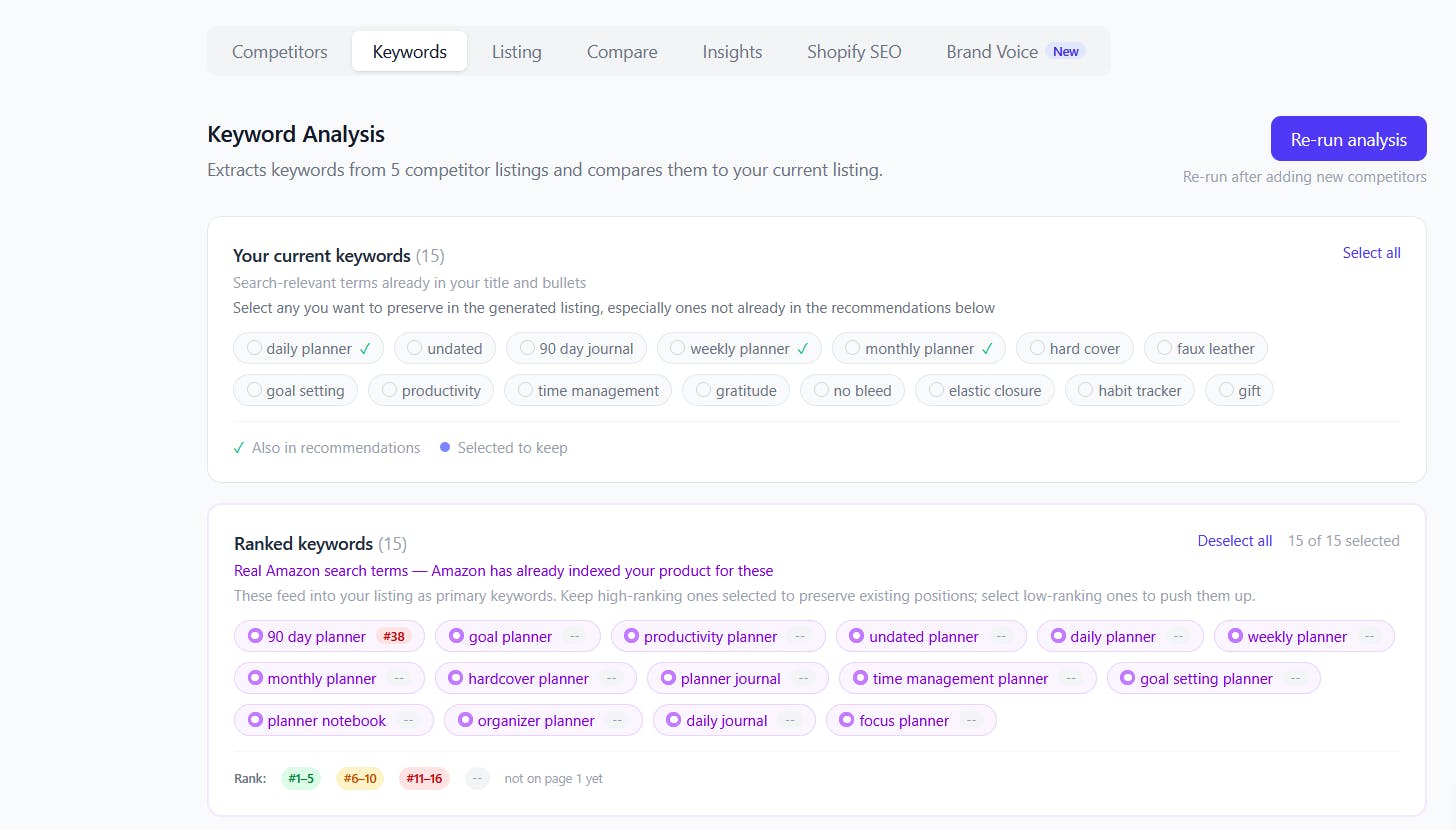 RankScribeIQ, Amazon listing optimizer preview 2