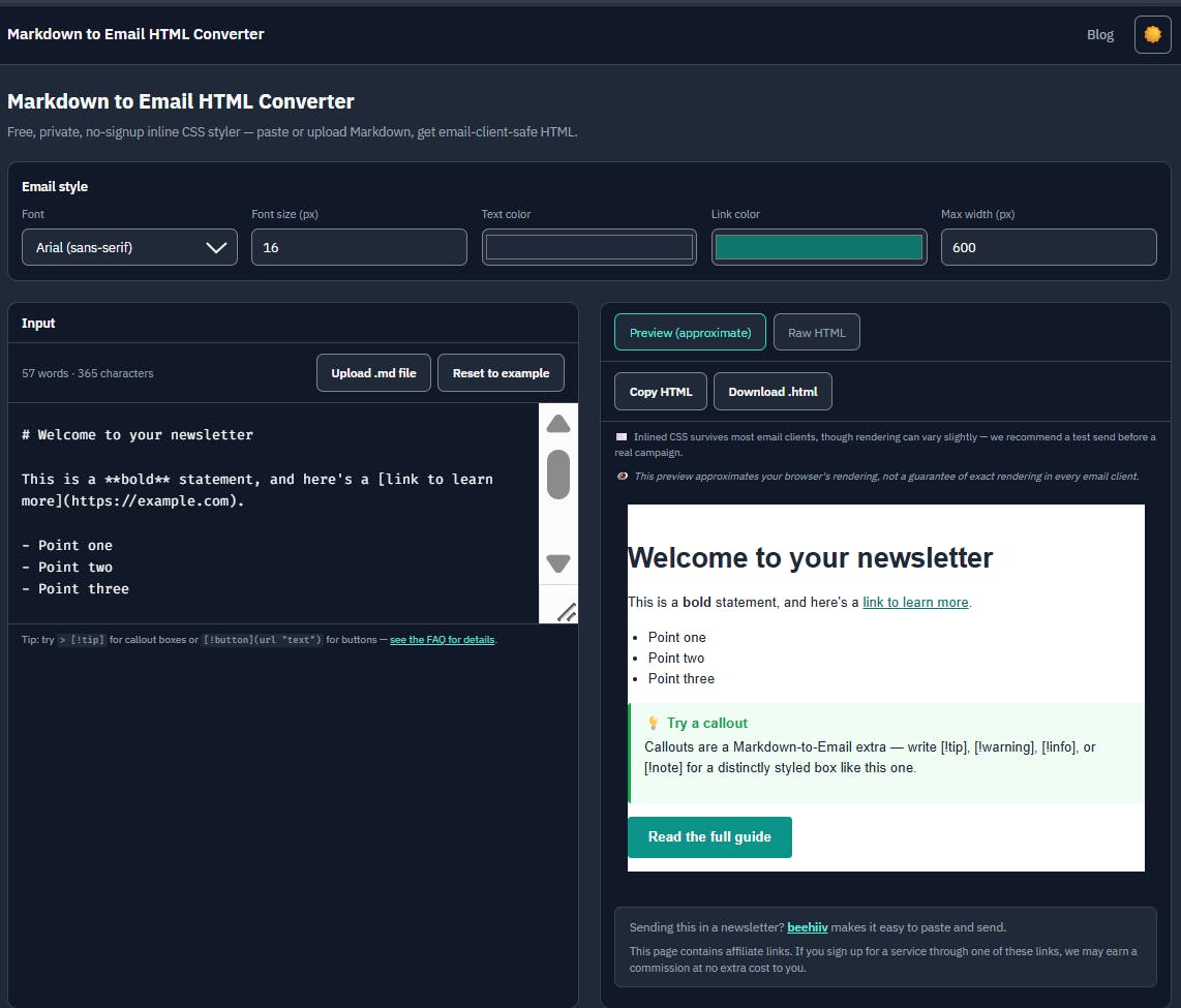 Markdown to Email preview 3