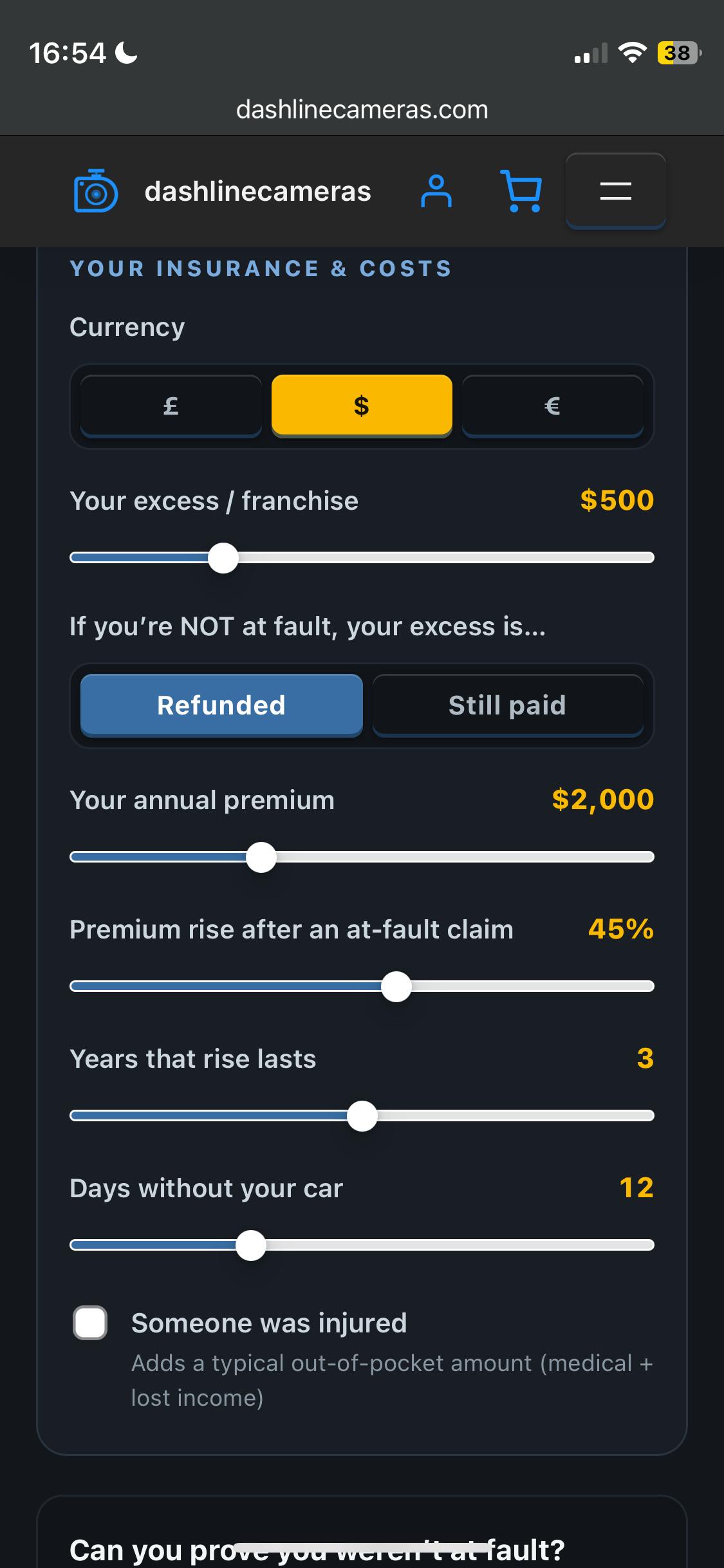 Car accident cost calculator preview 2