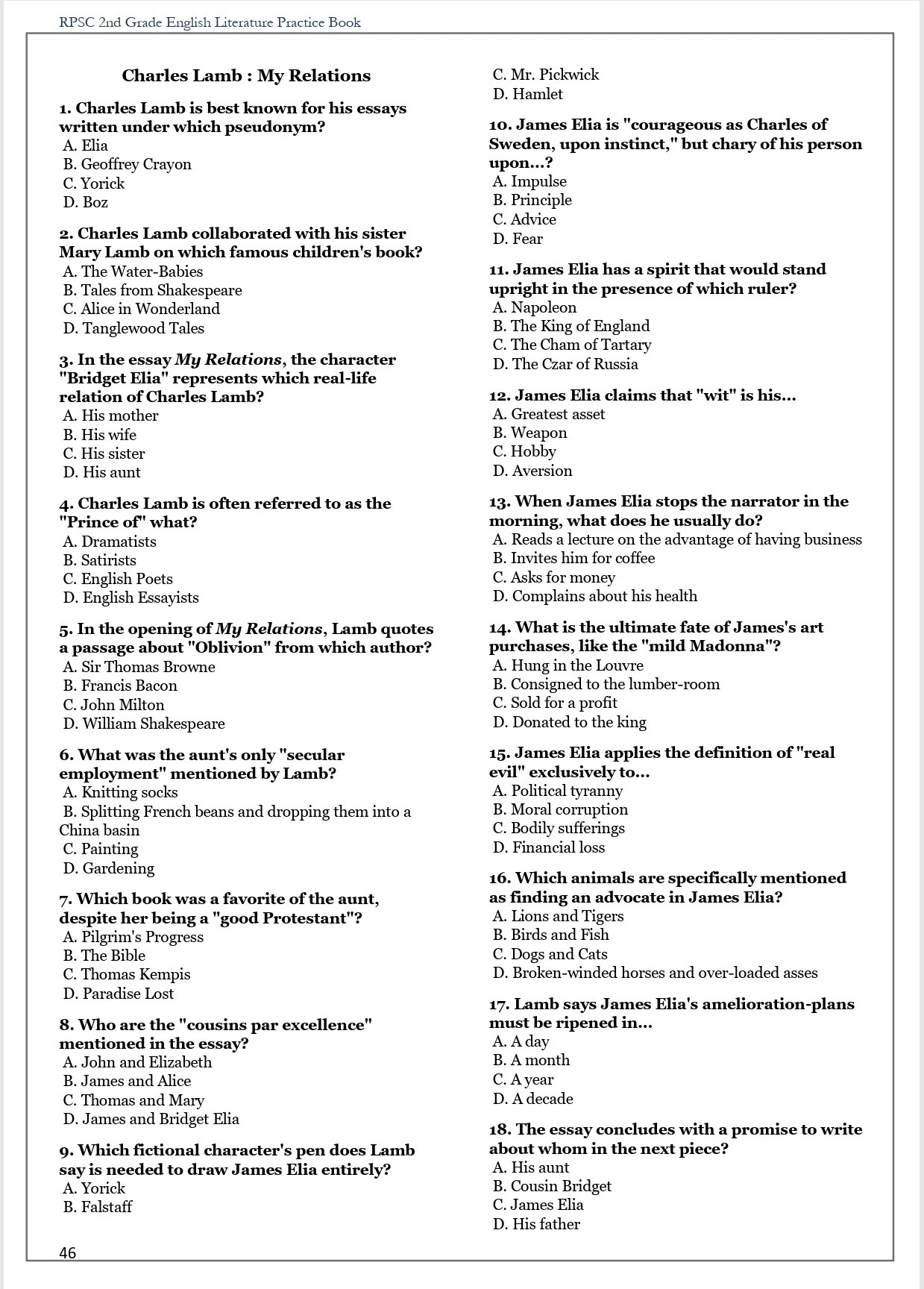 RPSC 2nd Grade English Literature MCQs preview 3