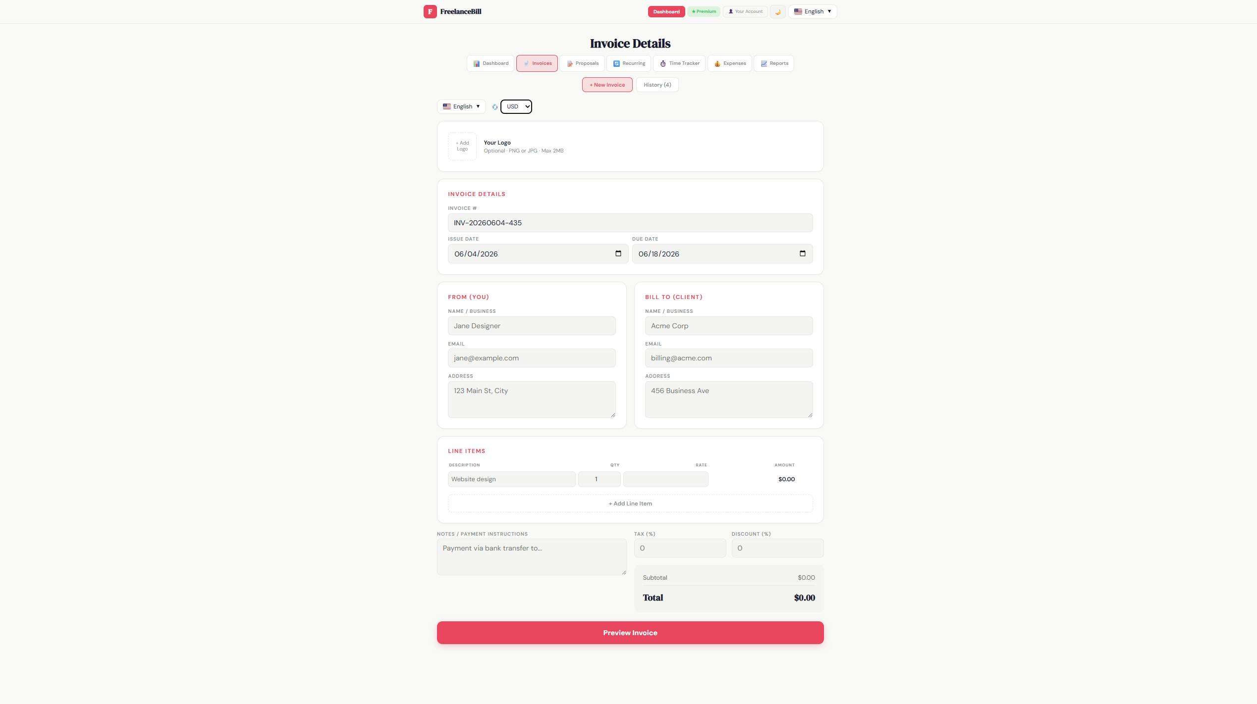FreelanceBill preview 3