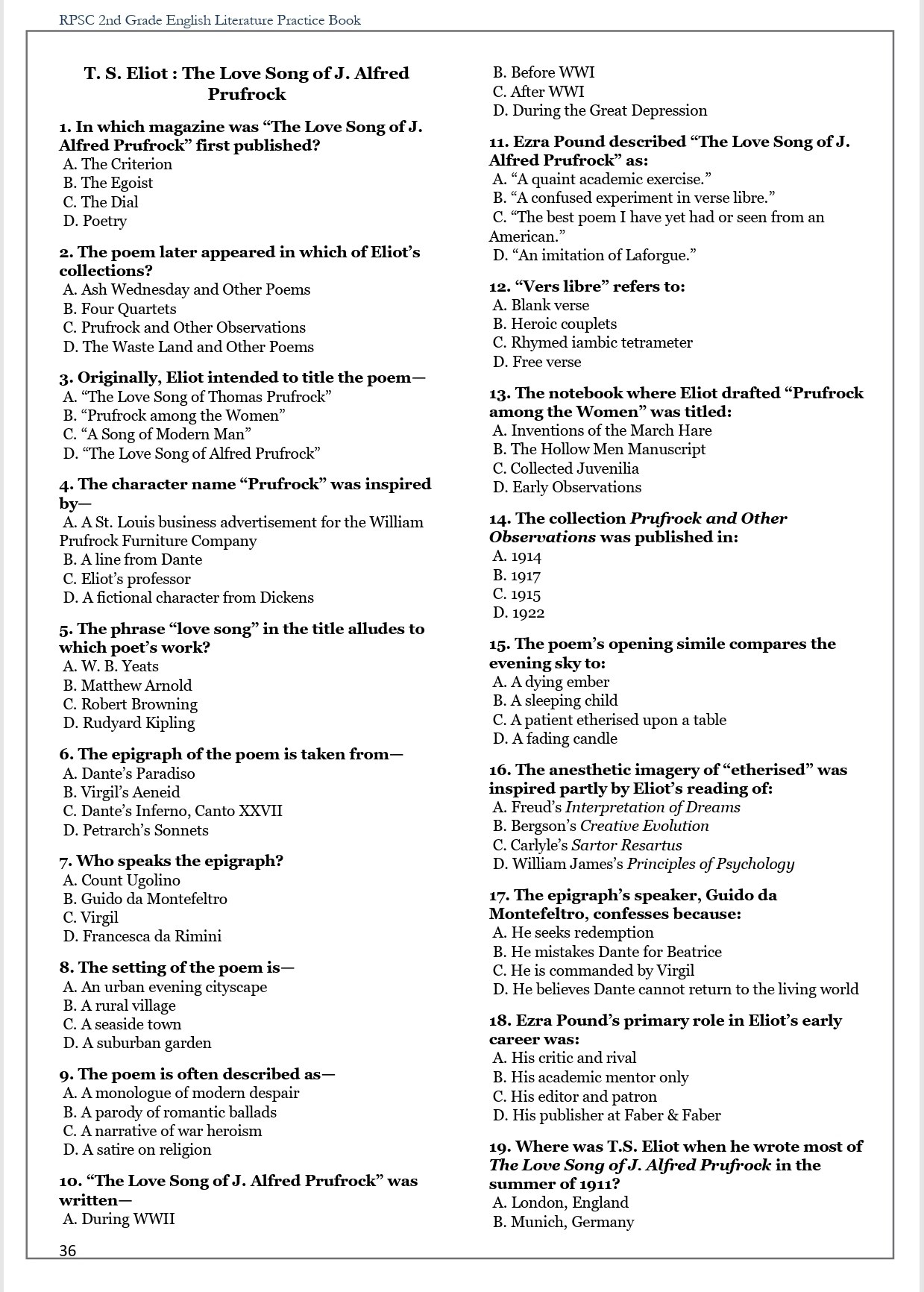RPSC 2nd Grade English Literature MCQs preview 5